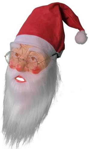 Yggaskr Latex Maske Nikolaus Vater mit roter Mütze weiß langer Bart Vollgesicht Alter Mann für Halloween Karneval Festival Geburtstag Weihnachten Faschingskostüme