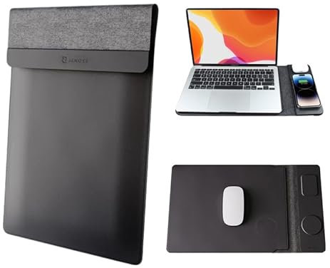 Jenoss 4 in 1 Wireless Charging Lapto Sleeve 15-16, Desktop Charging Mat for Lapto, Multipurpose Sleeve Plus Mousepa, Travel Lapto Case (Black, 16 inches)
