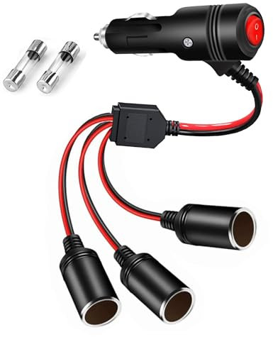 MISYNLON Auto Accendisigari Splitter, 12V 3 Spina Accendisigari Adattatore Y Cavo, 1 a 3 Auto DC Alimentazione Prolunga Cavo Caricabatterie Porta, con 15A Fusibili per Tablet, Dashcam, GPS