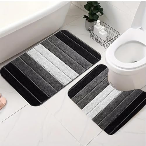 ZIYA HOMES Grey Bath Mat 50x60cm - Non-Slip Mat Washable Bathroom Mat, Extra Soft and Absorbent Bath Mats for Bathroom Floor, Tub, Shower, Fluffy Shaggy Bath Mat for Bathroom Doormat