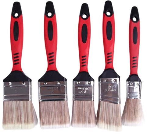 5 Pcs Paint Brush Set, Flat Brush and Angle Brush, Premium Paint Brush Set, Decorating Paintbrushes for a Smooth Finish with Emulsion, Gloss, Satin on Walls, Ceilings, Woodwork, Metal