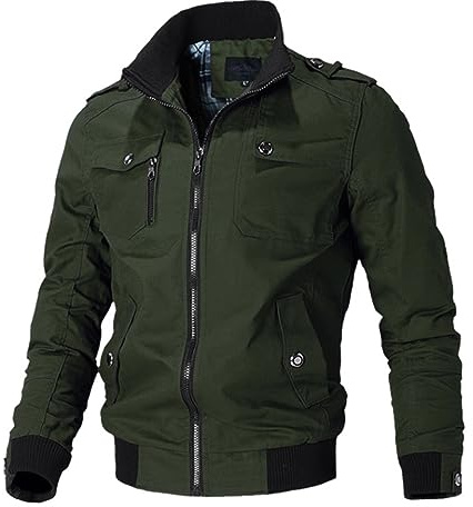 HOTIAN Übergangsjacke Herren Stehkragen Cargojacke Bomberjacke Jacke Freizeit Leicht Jacken mit Vielen Taschen Feldjacke