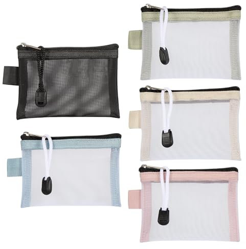 5er Set Reißverschluss Mini Netztaschen,Wiederverwendbar Nylon Mini Tasche Mesh,Tragbare Netztasche Klein mit Metall Reißverschluss,für Schlüssel Lippenstift Kopfhörer Karten Gegenstände