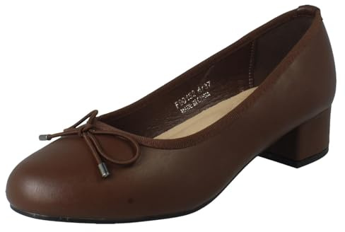 Spot On Ladies Short Heel Bow Detailed Court Shoes F90152 - Brown Synthetic - UK Size 8 - EU Size 41 - US Size 10