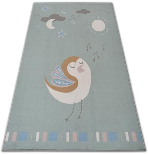 rugsx Kinderteppich LOKO Vogel Grün – Rutschfester Teppich für Kinderzimmer, Weich & Pflegeleicht 120x170 cm