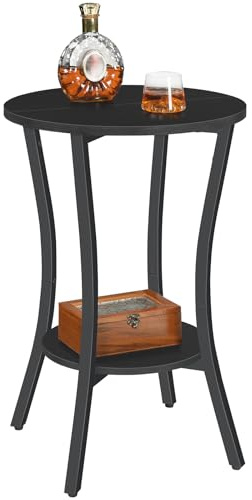 HOOBRO Round Side Table, 2 Tier Small Table, Small Sofa Table Bedside Tables, Round Coffee Table with Storage Shelf, Hallway for Living Room, Sturdy, Black EBB180BZ01