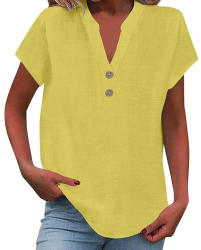Solde+du+Jour Tee Shirt Femme Col V Coton Chemisier Dentelle Chic Blouse Petite Enfance Chemise Slim Fit Manche Bouffante T Imprimé Courte Rose Pale Noir Blanche Shirts Jaune