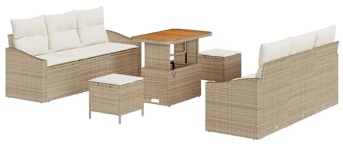 vidaXL 9-teiliges Garten-Sofa-Set mit Kissen in Beige aus Poly-Rattan – Möbel für die Terrasse, Lounge und modulares Sitzarrangement