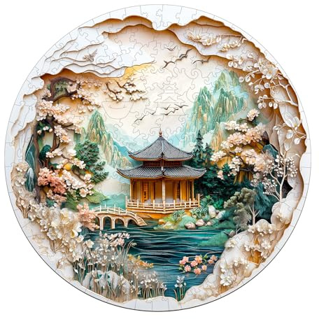 KaayeeWood Puzzle en Bois pour Adultes-285 Pièces Peinture de Paysage Chinois Unique en Forme De Puzzle en Bois,Cadeaux D’Anniversaire pour Les Vacances,Décoration Intérieure