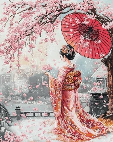 Kitquiver Tapisserie Knüpfen Set Knüpfteppich Japanisches Kimono-Mädchen 15X20In/52X38Cm Für Kinder Und Erwachsene Teppich Zum Selber Knüpfen Teppich Kreuzstich Set Anfänger Knüpf-Sets Latch Hook Kit