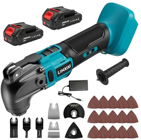 Cordless Oscillating Tool with 2 Battery, Brushless Motor Battery Powered Oscillating Multitool, 4°Oscillation Angle, 6 Variable Speeds, 26pcs Accessories for Metal & Wood Scraping, Cutting, Sanding