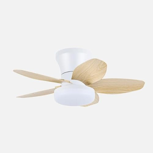 ABRILA - Ventilador DC Haran 15W | 5 Aspas | LED Integrado | 3 Temperaturas de Luz | Control Remoto | Temporizador | 22x62x62 cm | Blanco/Haya