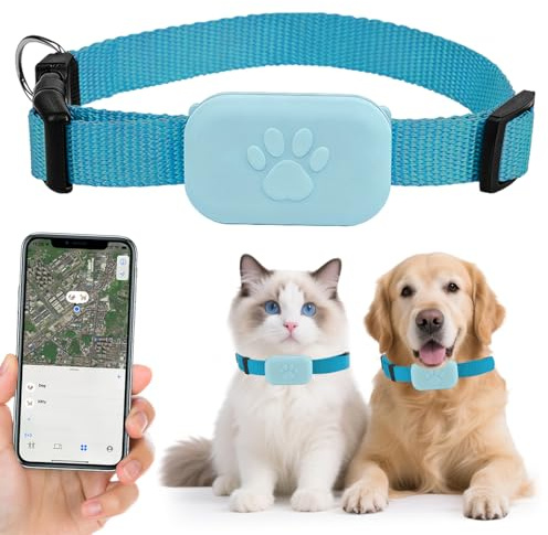 Katzen Tracker, Mini SmartTag Tracker Ohne ABO für Katze und Hund | Kompatibel mit iOS/Android, Einstellbar Katzenhalsband, Wasserdicht Tracker für Katzen und Welpen-Blau