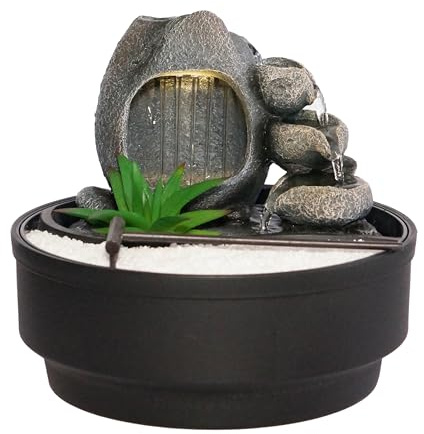 Dehner Zimmerbrunnen Korali, Indoor-Brunnen, mit LED-Beleuchtung, ca 21 cm Höhe, ca. 21 cm Durchmesser, Polyresin, grau