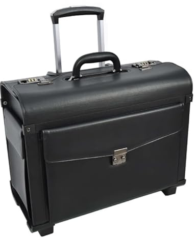 Divergent Retail Valise de pilote à 2 roulettes en simili cuir léger Noir