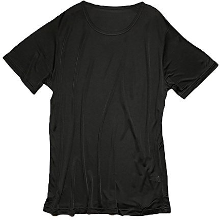 LSHARON Mens 100% Mulberry Silk Knit Round Neck Short Sleeves T-Shirts (L(Tag 2XL), Black)