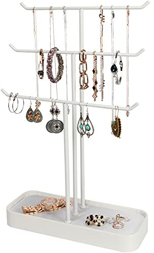 JackCubeDesign Métal 3 Tier Bijoux Présentoir Arbre Organisateur (Blanc) - MK320F