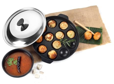 Cello Non-Stick 12 Cavity Appam Patra with Stainless Steel Lid