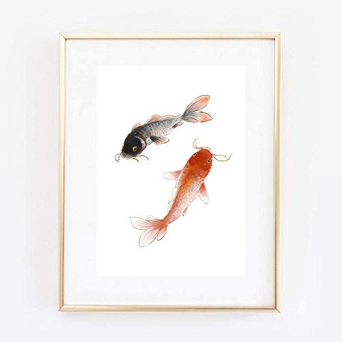 Kunstdruck Din A4 ungerahmt Koi, Kois, Goldfische, Fische, Asiatische Kunst, Asien, Tuschemalerei, Druck, Poster, Bild
