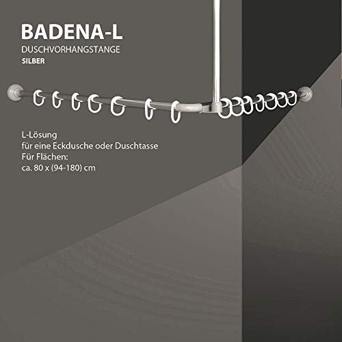Winkelstange Duschvorhang Stange Weiß Anthrazit Silber Bad Stange Winkel, U und L-Form (L-Form 80x(94-180cm), Silber glänzend)