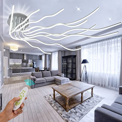 Guang Shuo Led Deckenleuchte Dimmbar L140cm, Wohnzimmerlampe Deckenleuchte, Modern Deckenlampe Led Lampen Wohnzimmer Decke mit Fernbedienung,138W 10-Flammige 3000K-6500K Modern Schlafzimmerlampe Küche