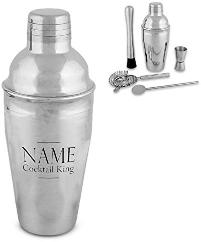 Juego de coctelera grabada personalizable con diseño de cóctel King, personalizable con cualquier nombre