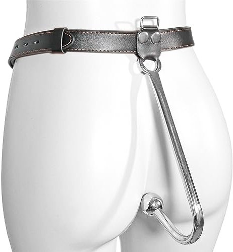 ALMYMM Damen Lederseil Keuschheitsgürtel flirten sexy Leder Harness Unterwäsche mit Analhaken Buttplug verstellbarer Bondage BDSM Edelstahl Analplug (Analkugel Ø3.0cm)