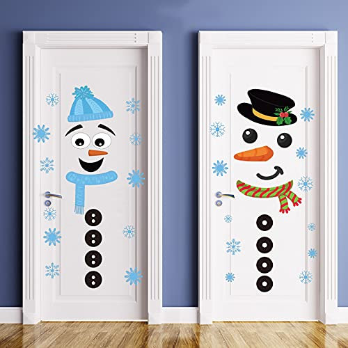 Dianelhall 6 Sheet Christmas Door Sticker Decor Christmas Snowman Stickers with Snowflake Decals for Indoor Outdoor Winter Refrigerator Door Window(Snowman)