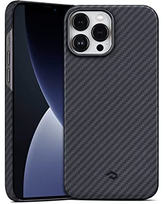 pitaka Hülle für iPhone 13 Pro Max Kompatibel mit Magsafe Ultradünne Handyhülle aus Aramidfaser Magnetische Schutzhülle mit Kameraschutz Kratzfeste Hülle [MagEZ Case 2] Schwarz/Grau