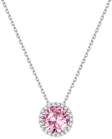 ChicSilver Collier Tourmaline Argent 925 Femme Pendentif Rose Pierre de Naissance Octobre Bijoux Brillante Cadeau Anniversaire Fête des Mères pour Femme Fille Maman