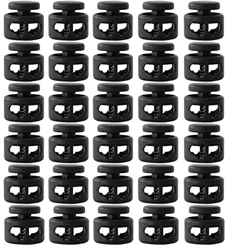 J.CARP 30Pcs Black Plastic Heavy Duty Cord Locks, Double Hole Drawstring Stopper Fastener for No Tie Shoelaces, Hoodies, Pants Closures and More