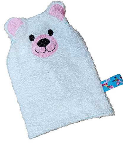 Waschlappen Waschhandschuh mit Namen bestickt Lama, Bär (Bär, weiss)