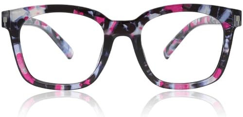 JiSoo Occhiali da lettura da donna/uomo, oversize, montatura spessa e spessa con cerniera a molla, Quarzo B-rosa, 3.0