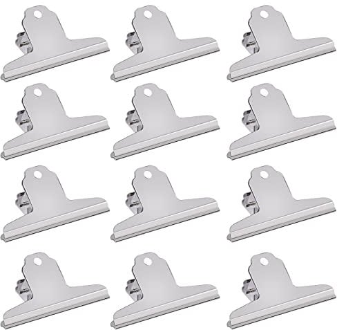 GUOKOFF 12 Pack Large Bulldog Clip, 120mm Metal Hinge Clip, Large Binder Clips, Metal Binder Paper Clips, Silver Stainless Steel Paper File Clamps for Office School