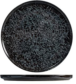 H&H Uranus Set 6 Piatti Piani in Porcellana, 24cm, Con Bordo, Design Moderno, Elegante, per servire le pietanze, Nero