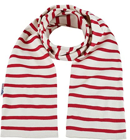 modAS Unisex Bretonischer Schal mit Streifen und uni verschieden Farben - Herrenschal Damenschal Kinderschal 13x120 cm in Natur-Rot