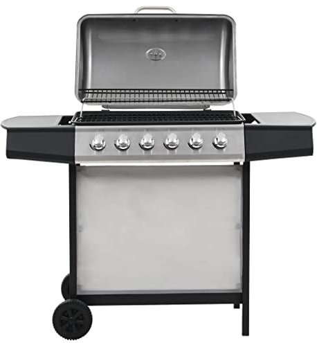 INLIFE Barbacoa de gas con 6 quemadores de acero inoxidable plata-4285