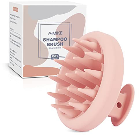 AIMIKE Massaggiatore Cuoio Capelluto(Bagnati e Asciutti),Silicone Scalp Massager per Shampoo e Massaggiatore Testa,Pulizia profonda e Esfoliazione Delicata,Stimola la Crescita Capelli,Rosa
