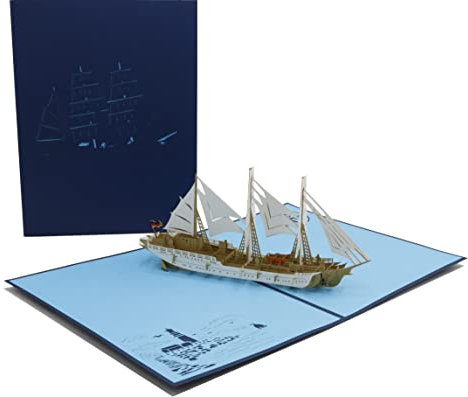 design3dkarten® Segelschiff, Windjammer, maritimer Reisegutschein, 3d Klappkarte, Pop Up Karte, Glückwunschkarte, Grußkarte