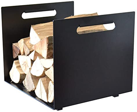 Dekorativer Kaminholzständer Brennholzhalter Kaminholz Ablage Kamin Holzständer für Innen- oder Außenbereich Schwarz (Container:H38cm, B46cm, T49cm, Gewicht 6,45kg)