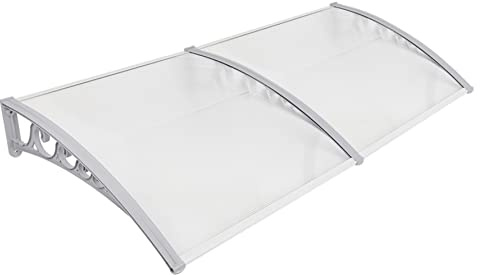 Vordach für Haustür, Überdachung aus Polycarbonat, mit PP Gewölbter Rahmen und Aluminium -Frontstange, Pultbogenvordach Sonnenschutz Regenschutz-100 * 300cm-grau+weiß