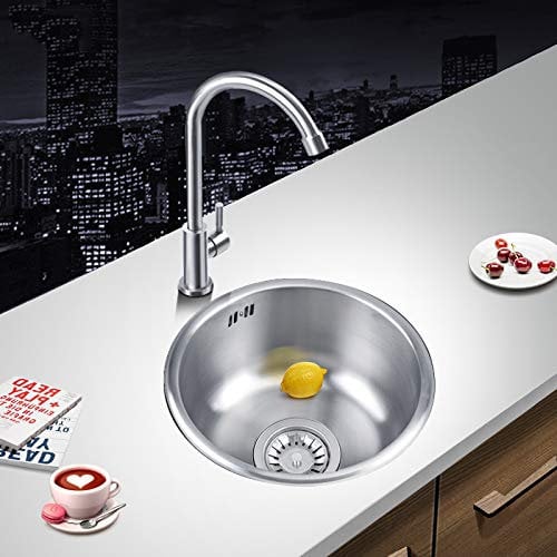 Évier Cuisine 1 Bac, Évier encastrable en Acier Inoxydable, evier inox Lavabo+Kit de Vidage, Évier Inoxydable pour Cuisines et Salles de Bain avec Crépine. (41 * 41 * 20cm Ronde)
