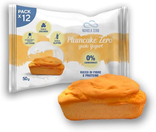 Nuvola Zero - Plumcake Zero Au Yaourt Sans Glucides, Collations Sans Lactose, Sans Sucre, Sans Gluten, Riche en Fibres, Paquet de 12 Pièces, Fabriqué en Italie