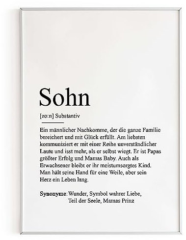 KAMEWI® Poster SOHN Definition | Geschenkidee Deko Zuhause Wohnzimmer Lieblingsmenschen Wohlfühlen