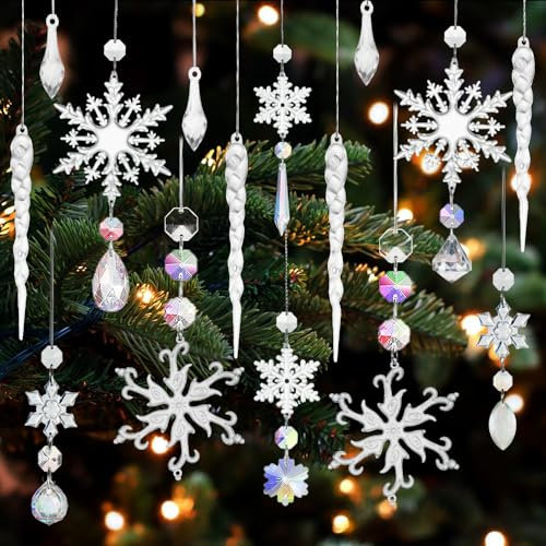 Weihnachtsbaum Schmuck- Acryl Schneeflocken Christbaumschmuck- 16 Stück Weihnachtlicher Baumschmuck- Weihnachtsbaumschmuck Schneeflocken Hängende Ornamente- Tannenbaumschmuck
