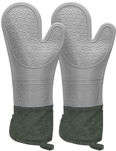 LELE LIFE Extra Long 39cm Professional Oven Mitts, Heat Resistant Silicone Oven Mitt with Soft Quilted Liner, Non-Slip Oven Hot Mittens Gloves for Kitchen,Grey