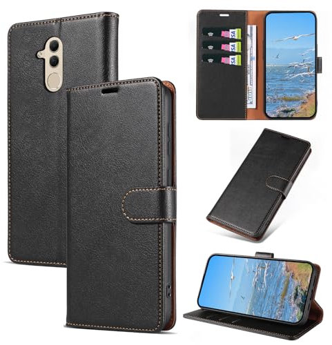 KKEIKO Handyhülle für Huawei Mate 20 Lite Hülle, Magnet Klappbar Handyhülle mit Kartenfach, PU Leder Stoßfest Schutzhülle für Huawei Mate 20 Lite, Schwarz