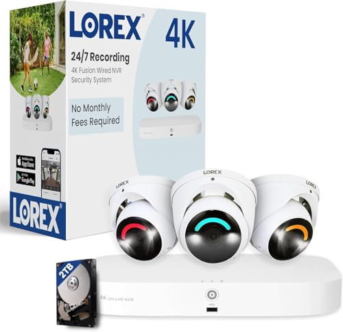 Lorex 4K 2TB 16-Channel (8 Wired + 8 WiFi) Fusion Indoor/Outdoor Security Camera System with Three IP PoE Dome Cameras with Smart Security Lighting