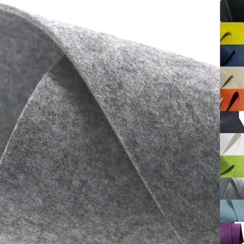 TOLKO 1m Bastelfilz Stabiler Filzstoff Meterware | 3 mm dick | Filzmatte Untersetzer Dekofilz Taschenfilz zum Nähen Basteln | 100 cm breit | Nadelfilz Filz Meterware (Grau meliert)