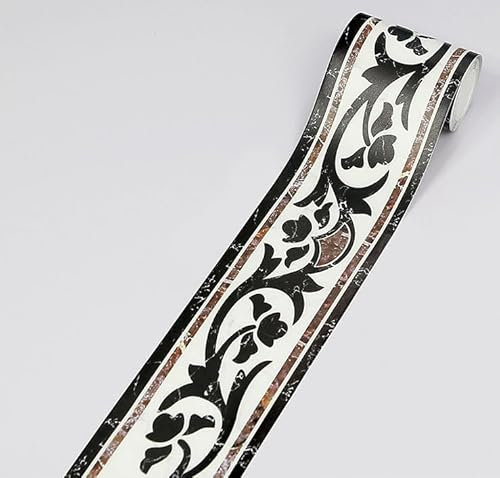 PVC Wallpaper Border Wall Decal Sticker Wall Paper Border Self Stick for Kitchen Bedroom Decoration 10cm by 5m (Black Floral Rattan)